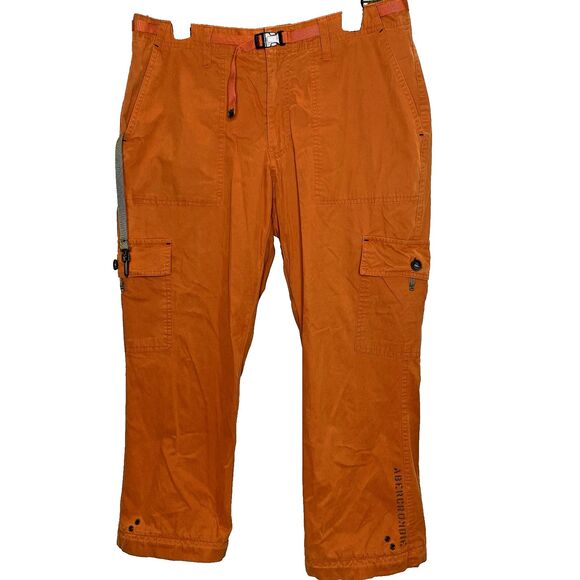 Abercrombie & Fitch Capri Cargo Pants Womens Size 8 Orange Green Y2K Utility - Picture 1 of 11